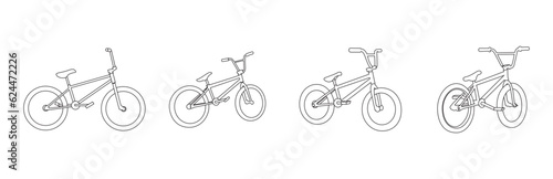 Freestyle bicycle types vector linear set. Outline symbols pack. Collection of simple bicycle types isolated contour illustrations. bmx,