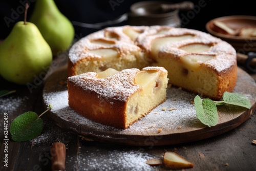 Delicious homemade pear pie on rustic table, AI Generated