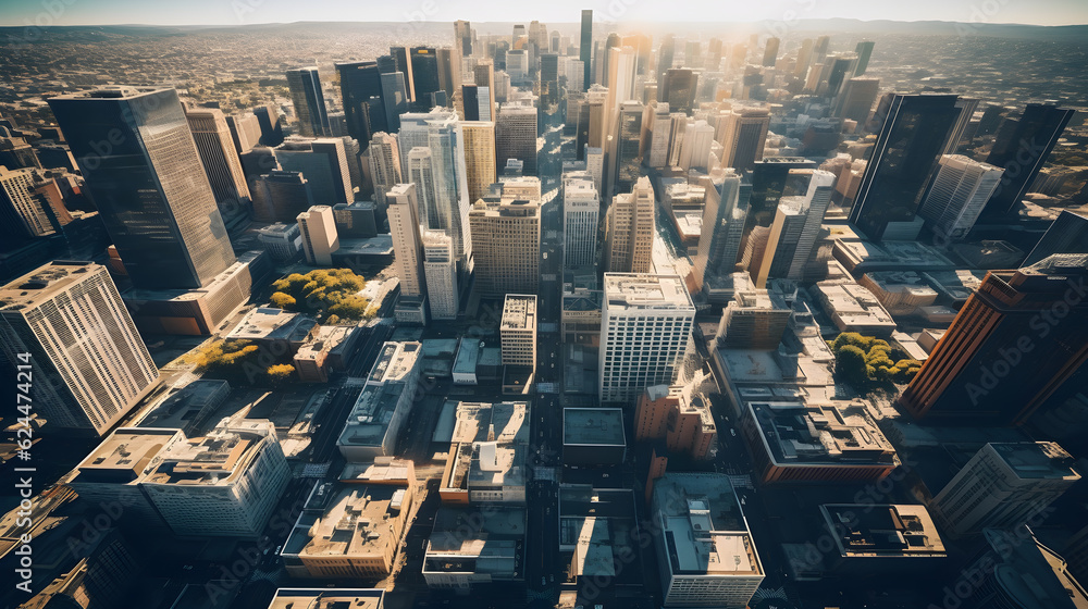 Fototapeta premium Aerial View of Downtown Buildings and Busy Streets