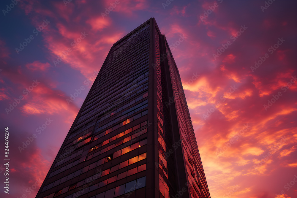 skyscraper silhouette against a Vibrant Sunset Sky