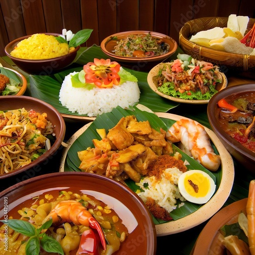 Different indonesian food dishes. Various indonesian bali food photo