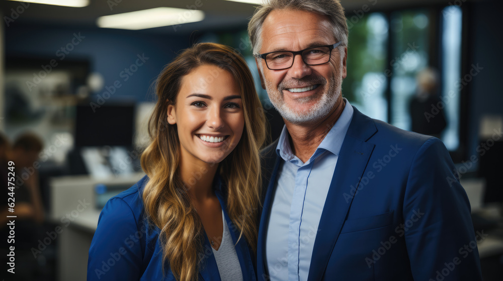 Triumph through Teamwork. Successful Man and Woman Working Together. Career Excellence Concept Triumph through Teamwork. Successful Man and Woman Working Together. Career Excellence Concept