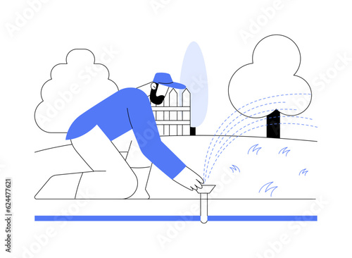 Lawn watering system installation abstract concept vector illustration.
