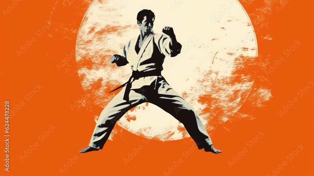 Karate Minimalist Banner: Illustration of a Karateka in Minimalist Style, Perfect for Banners with Copy Space
