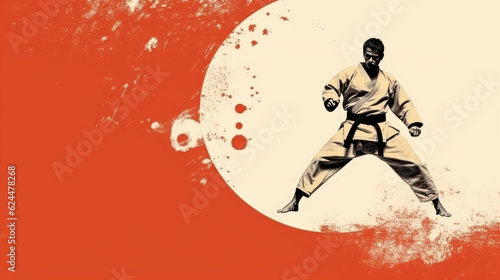 Karate Minimalist Banner: Illustration of a Karateka in Minimalist Style, Perfect for Banners with Copy Space 