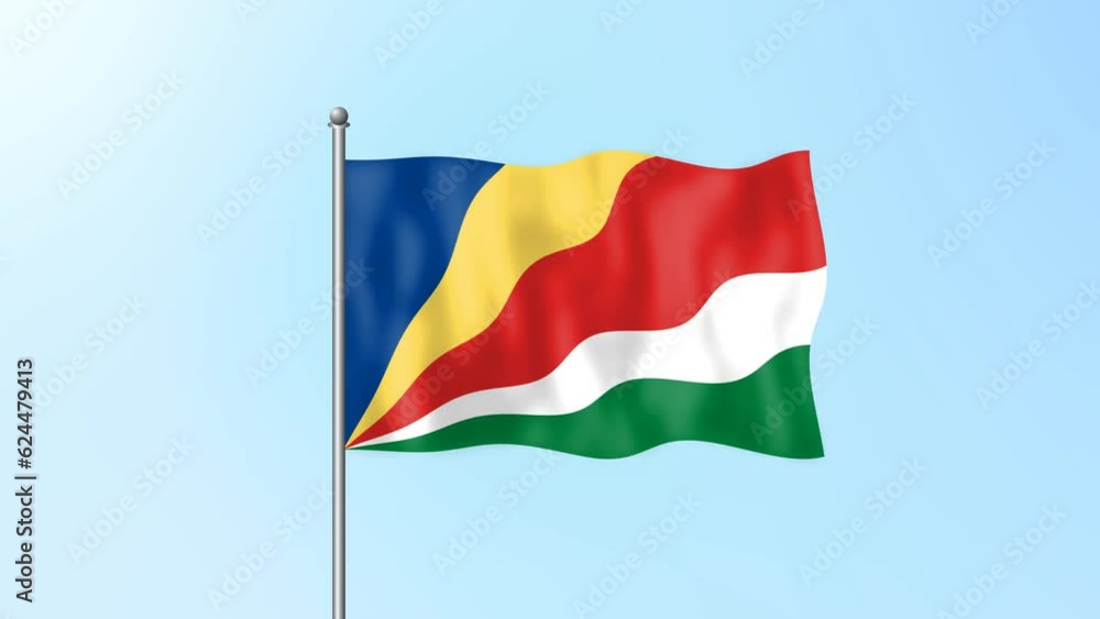 flag of Seychelles waving on beautiful clean light blue sky footage background. 4k flag of Seychelles waving on beautiful clean light blue sky footage background. 4k