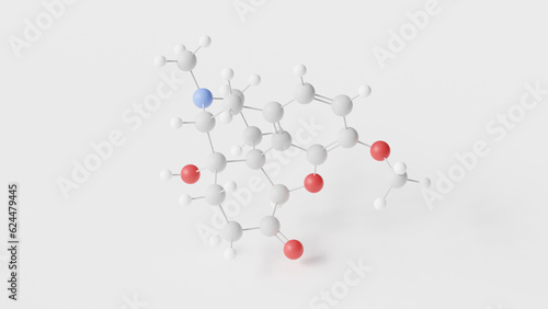 oxycodone molecule 3d, molecular structure, ball and stick model, structural chemical formula semi-synthetic opioid photo