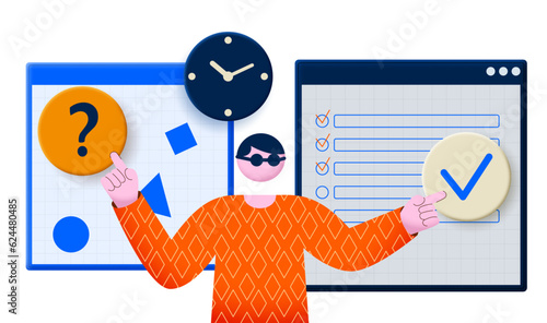 Man businessman solving questions on the background of documents with tasks.