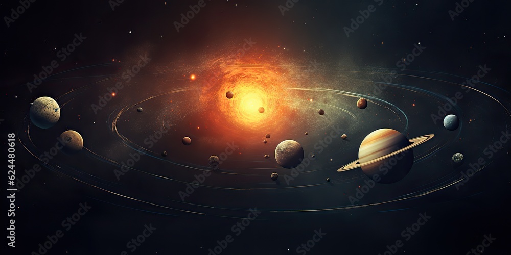 AI Generated. AI Generative. Solar system universe galaxy space planets poster background decoration style
