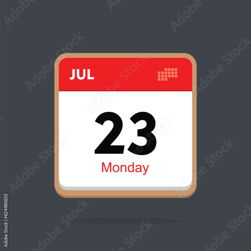 monday 23 july icon with black background, calender icon 