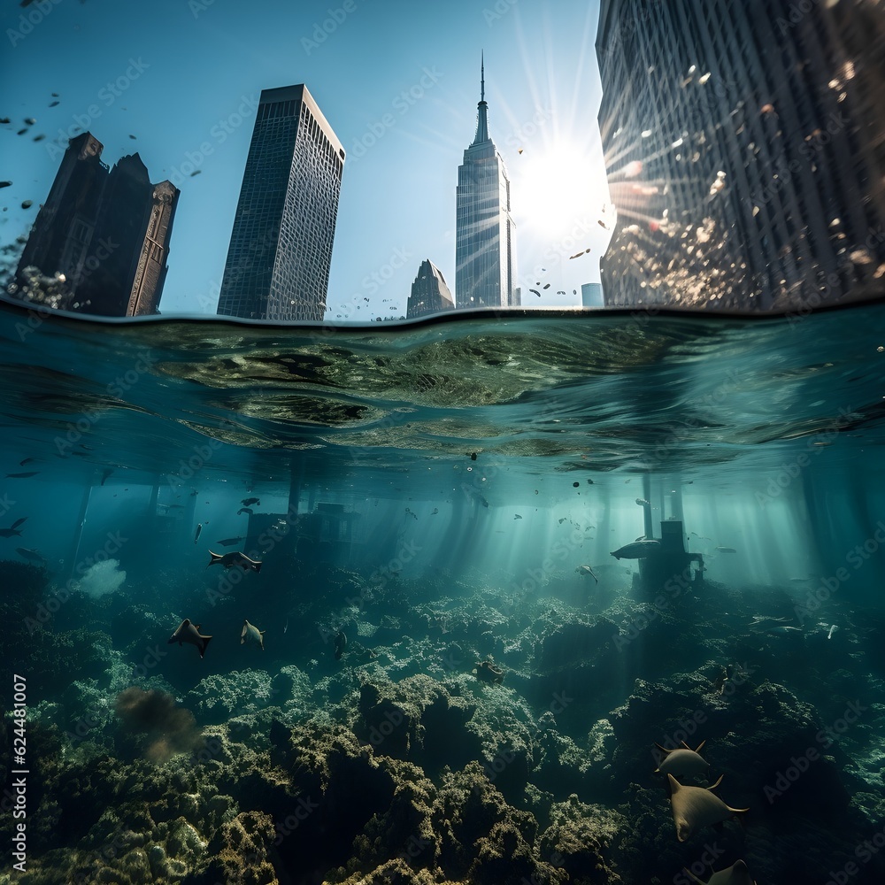 A haunting scene of New York City submerged underwater after ...