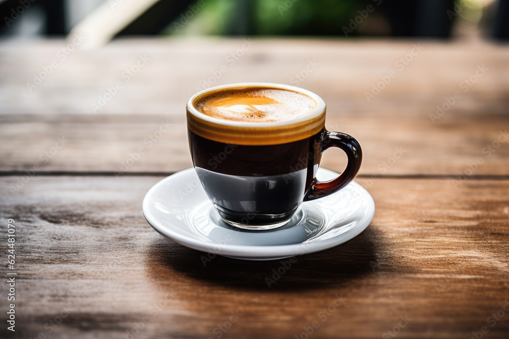 hot coffee in mug with cream on rustic wooden table hot coffee in mug with cream on rustic wooden table