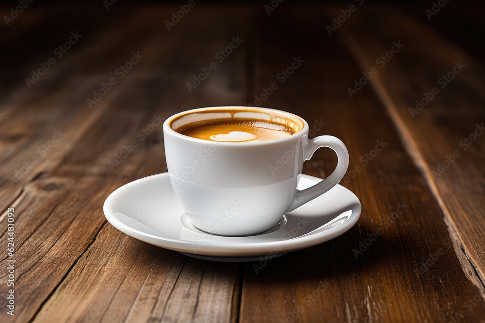 hot coffee in mug with cream on rustic wooden table hot coffee in mug with cream on rustic wooden table
