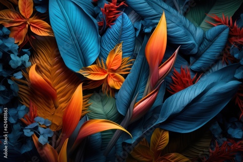 luxury background with lush exotic flowers and leaves  ai tools generated image