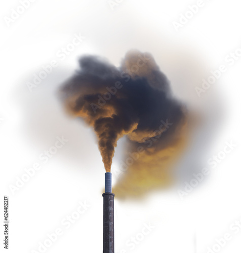 Chimney with multi colored toxic smoke, isolated transparent png. Works with white background or almost any type of sky or industry landscape.