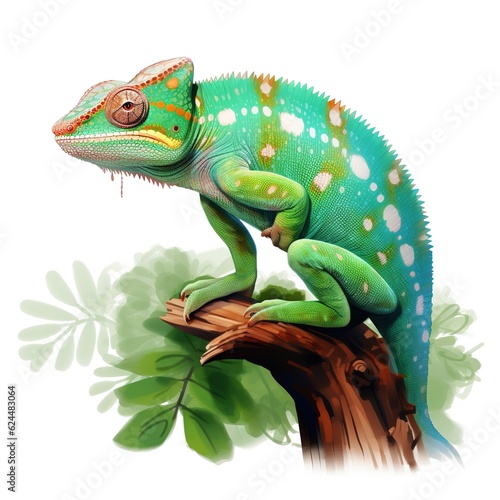 Chameleon on a branch. Veiled chameleon sitting on a branch. generative ai photo