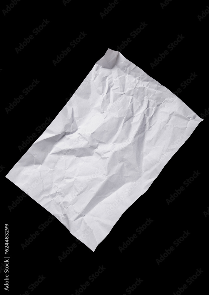 Worn and wrinkled white paper sheet isolated on black background Worn and wrinkled white paper sheet isolated on black background