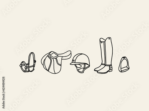 Line art equestrian sports items