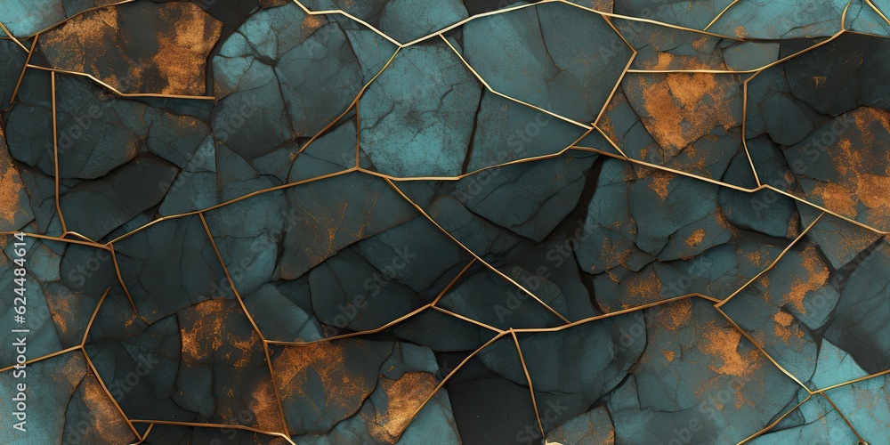 AI Generated. AI Generative. Cracked bronze texture material background geometric abstract grunge pattern. Graphic Art