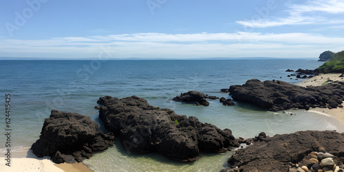 Summer beach landscape. Panoramic rocks on the beach © Supriyanto
