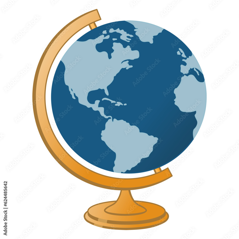 School Globe Planet Earth. Vector Illustration of a Cartoon Model of the Globe. Subject for the Study of Geography at School School Globe Planet Earth. Vector Illustration of a Cartoon Model of the Globe. Subject for the Study of Geography at School