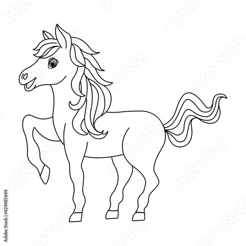 Funny Horse for Coloring Page. Cute Pony. Vector Illustration Beautiful Animal