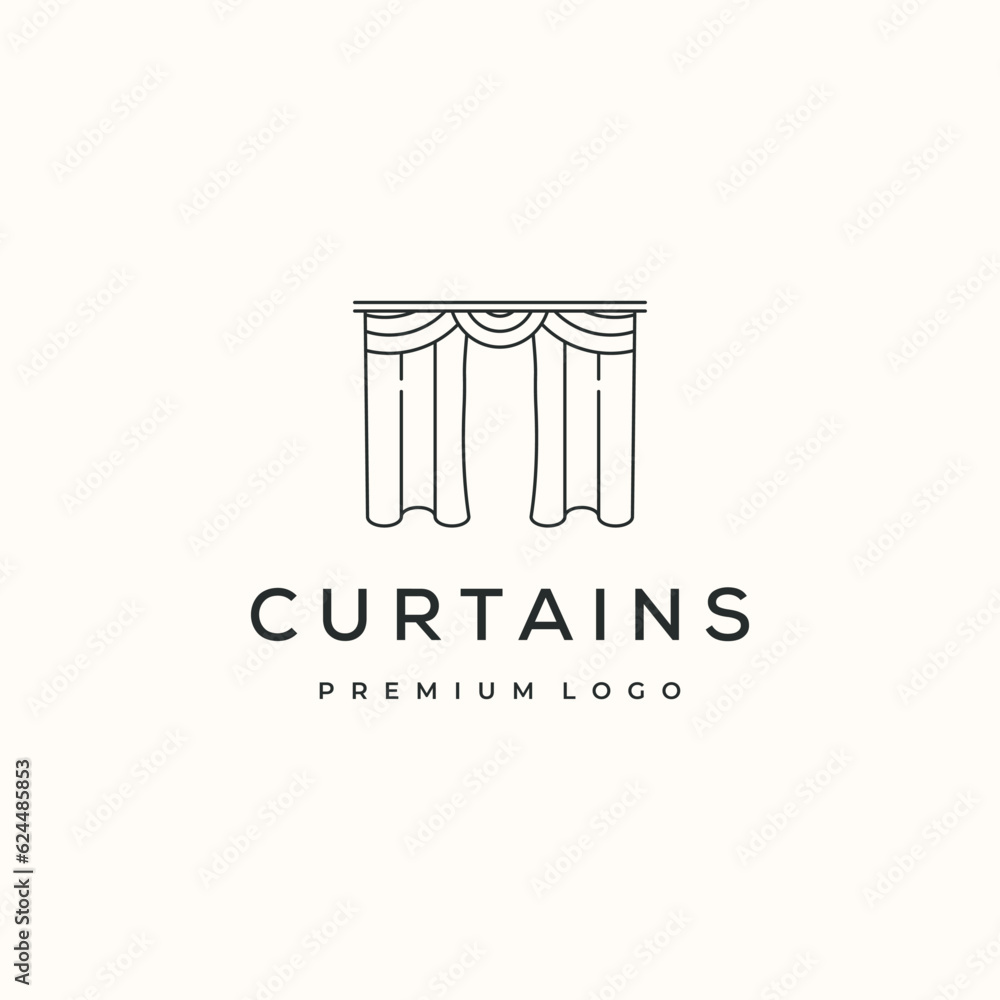 window curtain style line art logo vector minimalist illustration design, decor of curtain logo design window curtain style line art logo vector minimalist illustration design, decor of curtain logo design