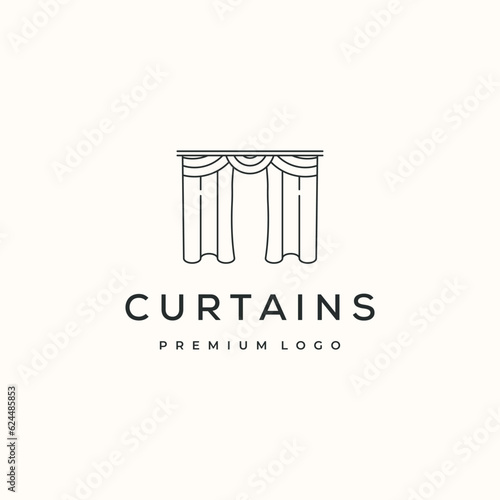 window curtain style line art logo vector minimalist illustration design, decor of curtain logo design