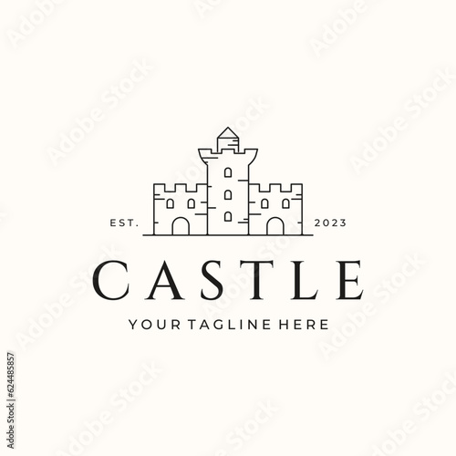old castle line art logo vector minimalist illustration design, magic of castle kingdom