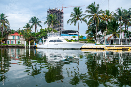 resort hotel with boat