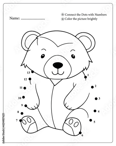 Connect the dots number learning worksheet for children featuring an adorable bear