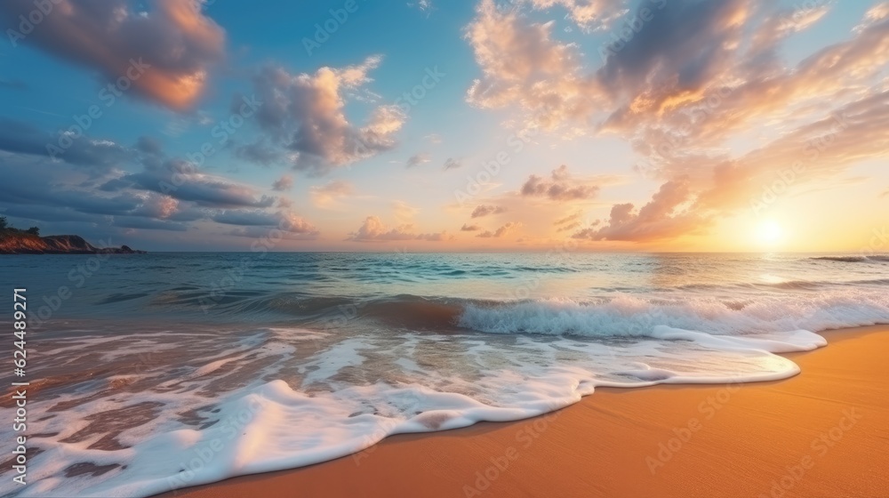 Tranquil beach with golden sands under the sunset