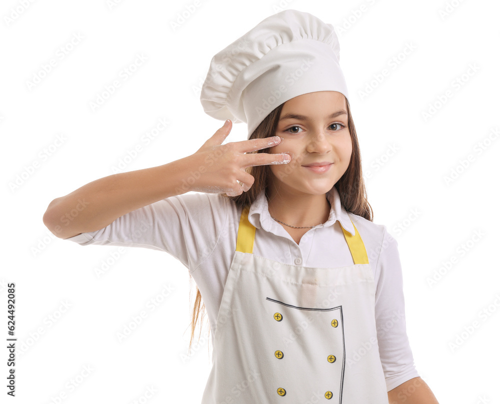 Little baker with flour on white background Little baker with flour on white background