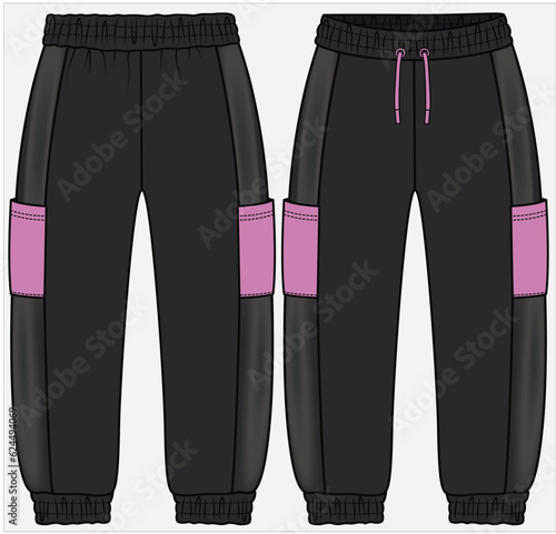 ACTIVE SPORTY CUT AND SEW LEATHER PANEL JOGGERS PERFORMANCE WEAR  DESIGNED FOR WOMEN AND TEEN GIRLS AND KID GIRLS IN EDITABLE FILE