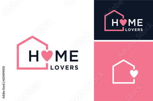 Simple line home with heart love shape word mark lettering typography logotype for marriage wedding couple house apartment logo