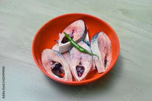 Raw pieces of ilish .the world famous ilish fish of padma river of bangladesh