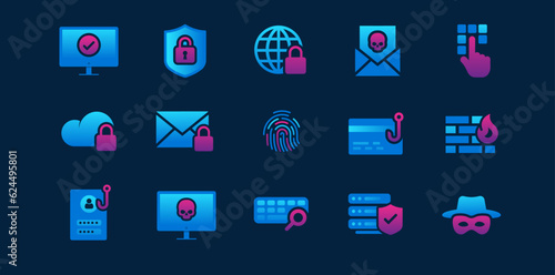 Technology icon set, cyber security icon sheet photo