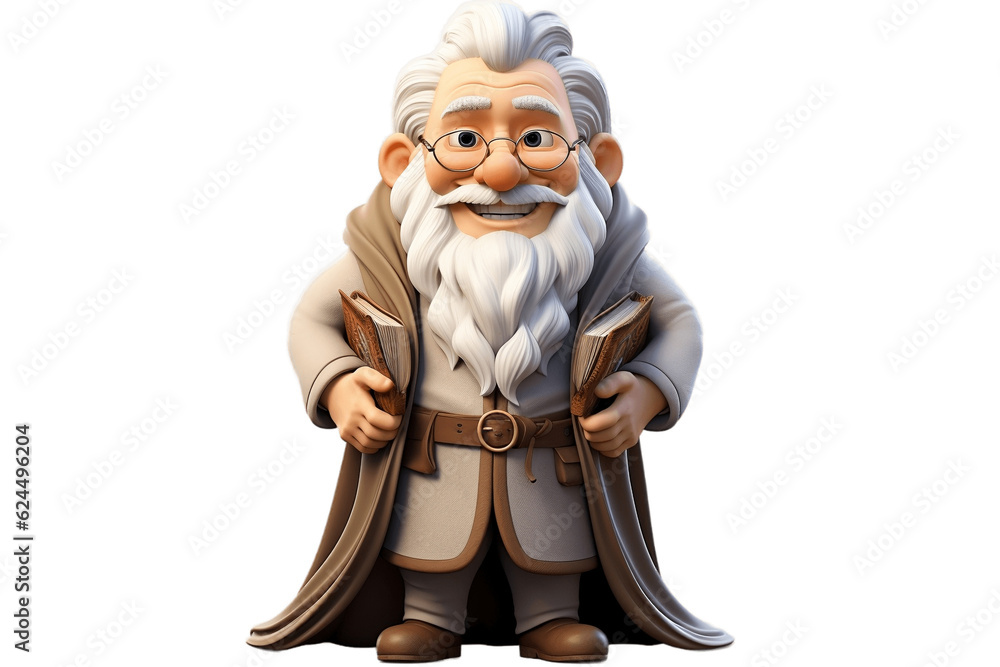 Wise Wizard 3D Cartoon Character on a Transparent Background. AI