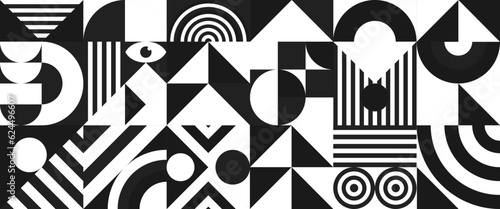 Bauhaus pattern minimal 20s geometric style with geometry figures and shapes circle, triangle. square. Human psychology and mental health concept illustration. Vector 10 eps