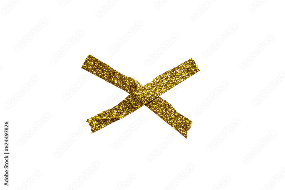 Obraz premium Isolated Gold wrinkled adhesive tape pieces. Strips of washi tape on transparent background. PNG for design collage overlay. Torn plastic tape.