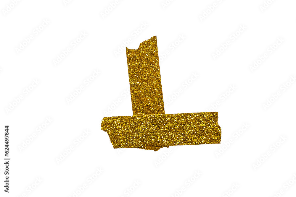 Obraz premium Isolated Gold wrinkled adhesive tape pieces. Strips of washi tape on transparent background. PNG for design collage overlay. Torn plastic tape.