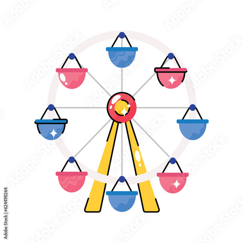 Ferries wheel doodle vector filled outline Sticker. EPS 10 file