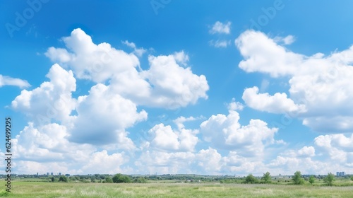 Sunny background  blue sky with white clouds and sun  photo illustration.