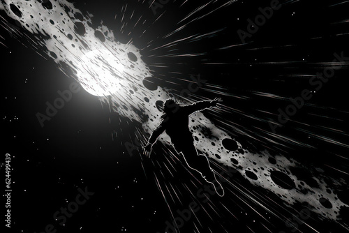 Engaging and enigmatic depiction of a man emerging from an otherworldly spacecraft, with precise linework and shadowing, inviting viewers to speculate about the man's purpose and the nature of the ali
