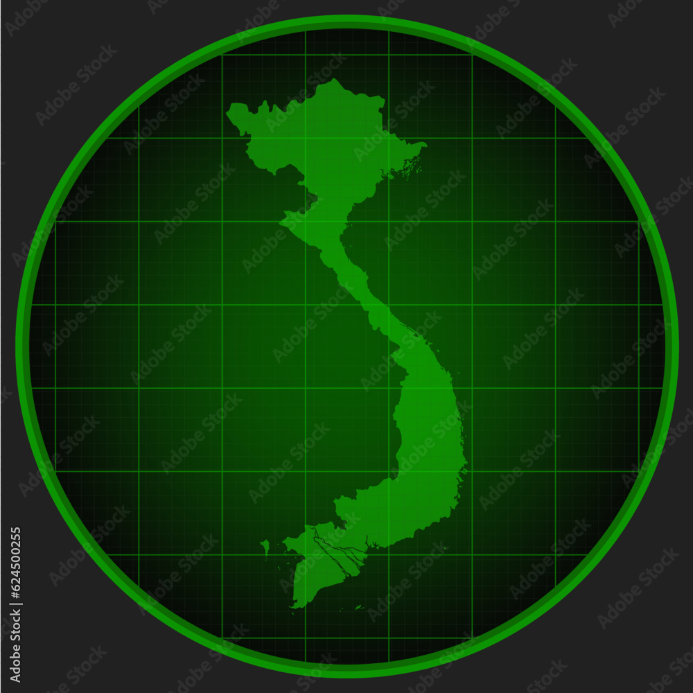Vector map Vietnam on the radar screen