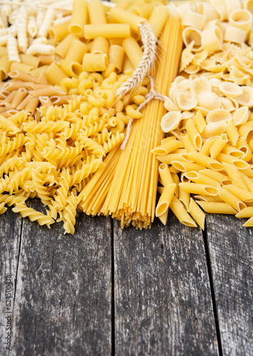 composition of raw Different shapes pasta and Spaghetti 