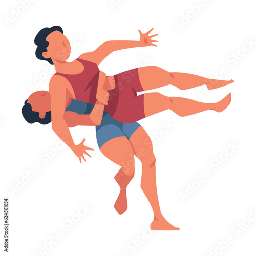 Woman Engaged in Wrestling Fighting with Each Other as Martial Arts Vector Illustration