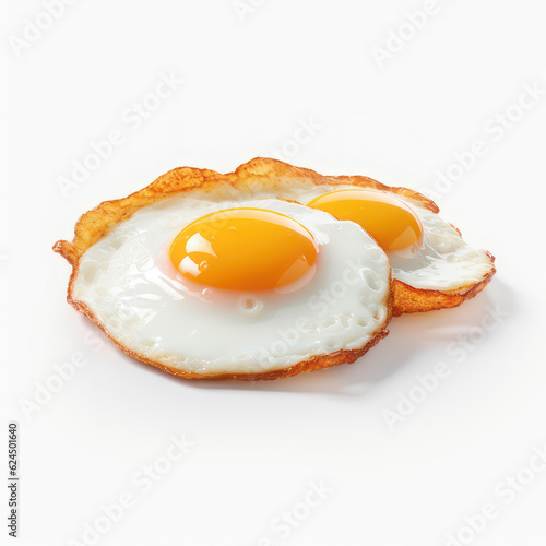Fried eggs isolated on a white background. AI generative.