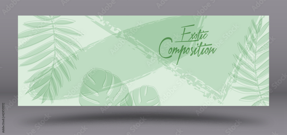 Background with tropical plants. A minimalist layout for covers, paintings, interior prints, posters and creative design Background with tropical plants. A minimalist layout for covers, paintings, interior prints, posters and creative design