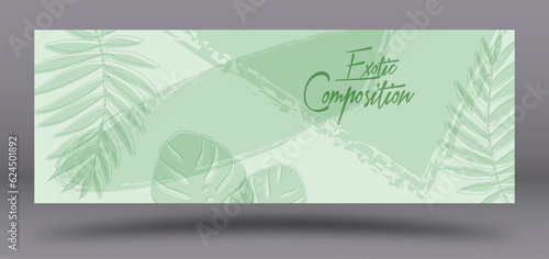 Background with tropical plants. A minimalist layout for covers, paintings, interior prints, posters and creative design